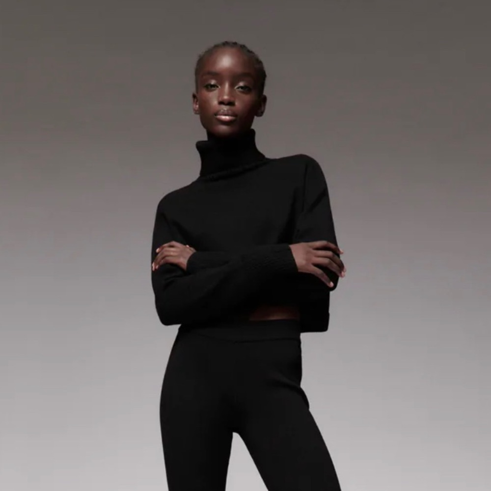 Zara high collar knit cropped sweater in black- size M. Only worn twice!
